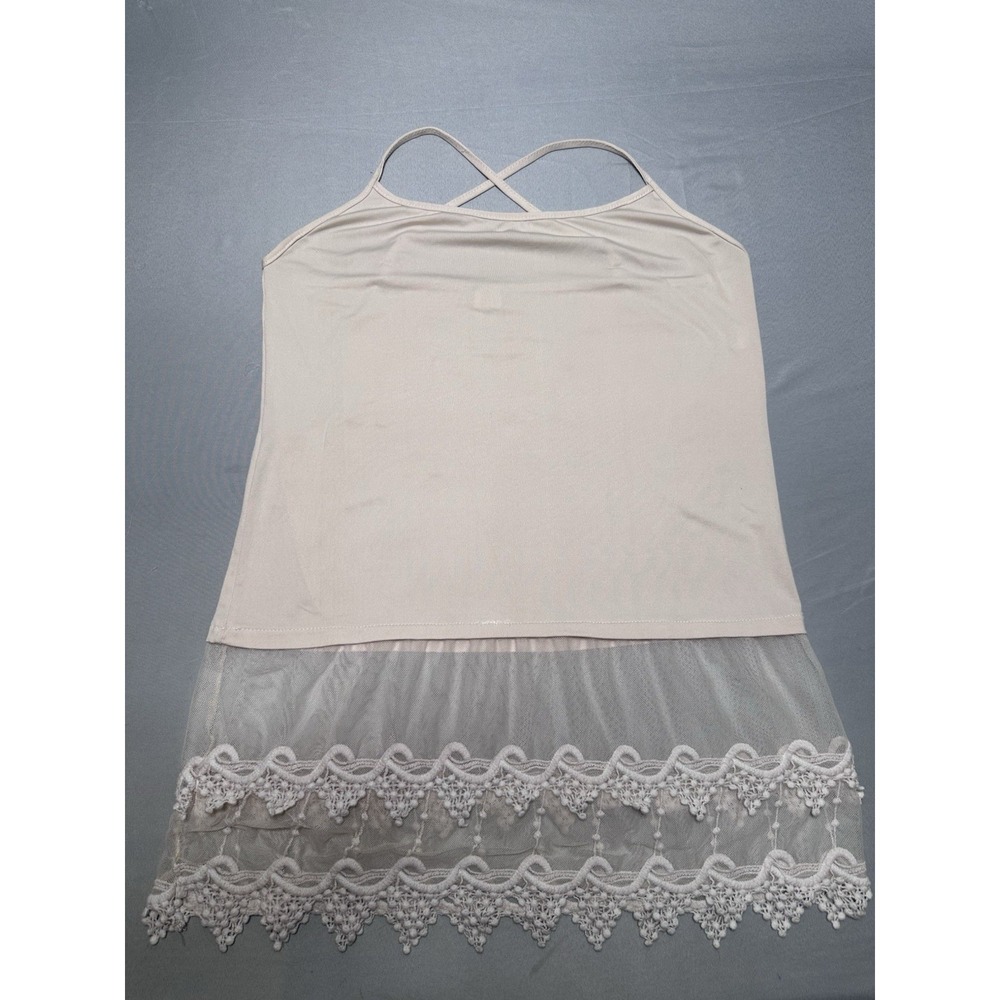 Beige Lace Coquette Undershirt M L Romantic Layering Whimsy Soft Girly Tank Top